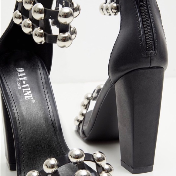 Shoes - Black Block Heel Studded